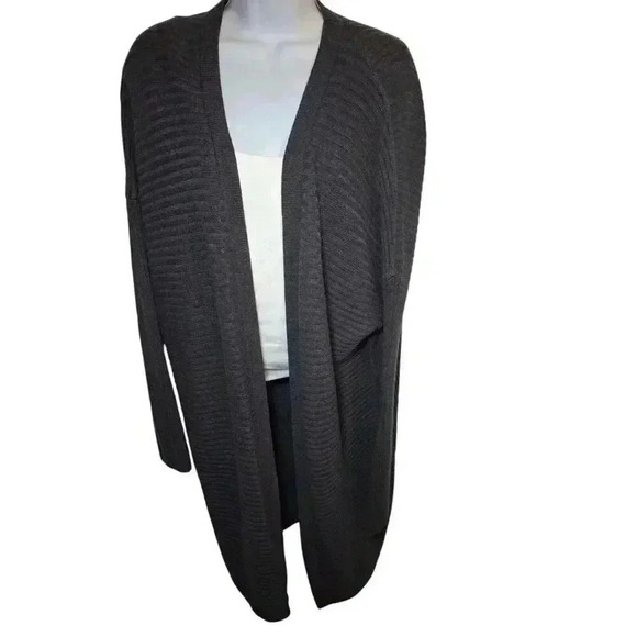 Gap Ribbed open front cardigan, Charcoal Heather SIZE XL Wool Blend - Picture 8 of 16